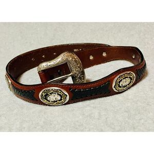 VTG Grants Leather Western Belt Brown Silver Buckle Mens Sz 30  USA Made Vintage